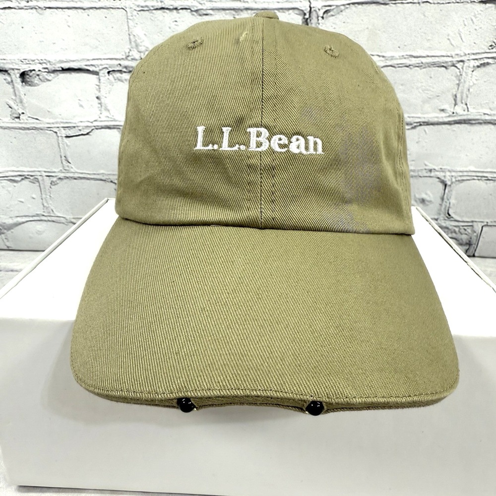 LL Bean Pathfinder LED Lighted Cap 0QDD4 Tan Leather Strapback Baseball Hat